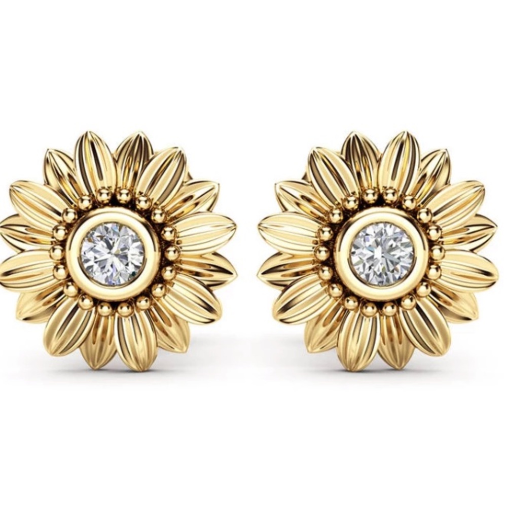 18K yellow gold sunflower earrings - Picture 1 of 2